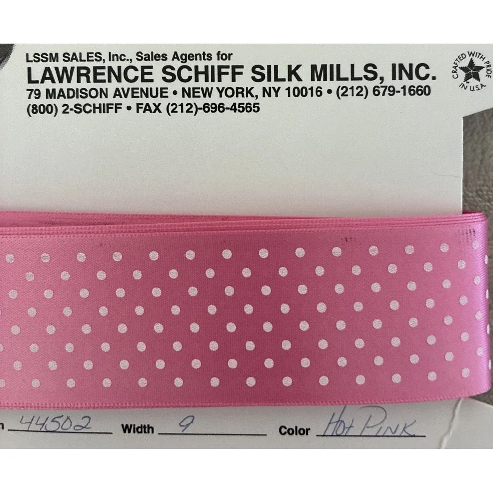 Lawrence Schiff Silk Mills Ribbon Hot Pink White Polka Dot 1.5
